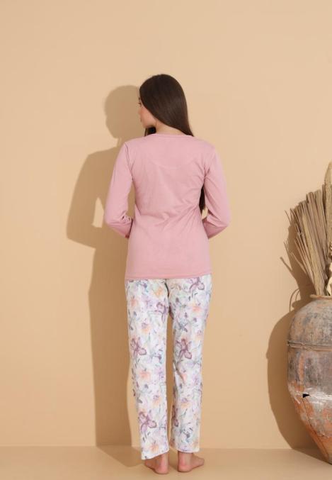 Pijama Dama „You Tight Forever'" ,Pantaloni si Maneca Lunga,Culoare Roz Pudra,Engros